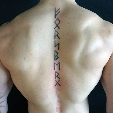 Man With Spine Rune Tattoo Rune Tattoos, Runes Tattoo, Viking Tattoos For Men, Viking Rune Tattoo, Tattoo Male, Viking Tattoo Symbol, Viking Tattoo Sleeve, Rune Viking, Vikings Tattoo