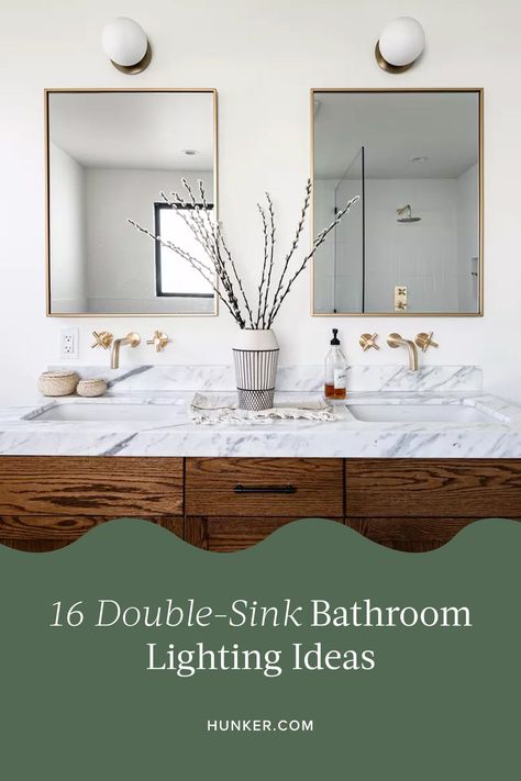 Double Vanity Lighting Ideas, Bathroom Sconces Double Vanity, Double Vanity Sconces, Double Vanity Bathroom Ideas, Double Sink Bathroom Ideas, Double Vanity Lighting, Vanity Bathroom Ideas, Bathroom Sink Fixtures, Double Sink Cabinet