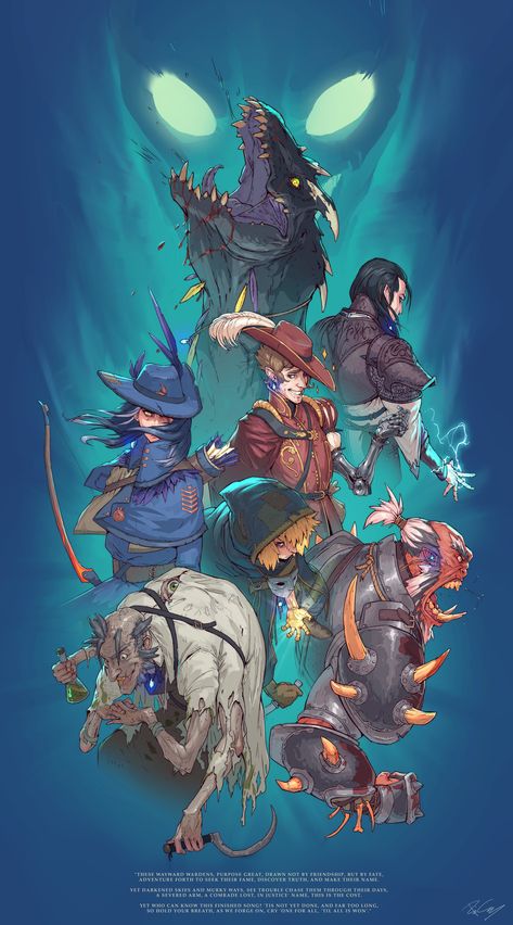 D&d Group Art, Dnd Poster Art, Character Poster Ideas, D&d Party Art, Dnd Poster Design, Group Art Reference, Dnd Group Art, Group Poses Drawing, Dnd Party Art