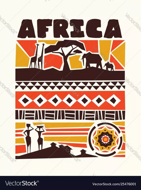 Africa animals and tribal art vector image African Reference, Tribe Women, Africa Art Design, African Pattern Design, Africa Animals, Afrique Art, Vector Art Design, Wild Safari, Afrikaanse Kunst