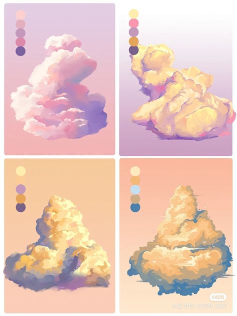 Clouds Concept Art, Cloud Drawing Tutorial, Aesthetic Surgeon, Types Of Clouds, Color Theory Art, Pastel Clouds, Concept Art Tutorial, Color Palette Challenge, Palette Art