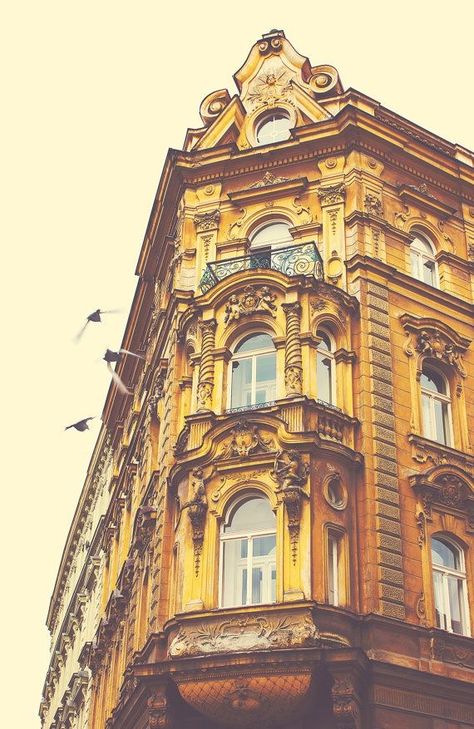 Gold Building, Romantic Architecture, Prague Photography, Prague Architecture, Etsy Photography, Aesthetic Yellow, Architecture City, A Room With A View, Yellow Theme