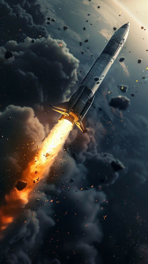 Epic Military Rocket Launch in Dark Space Explosion Reference, Military Rocket, Library Mural, Rocket Launching, Dramatic Scene, Sci Fi Wallpaper, Inspirational Digital Art, Dark Space, Photography Movies