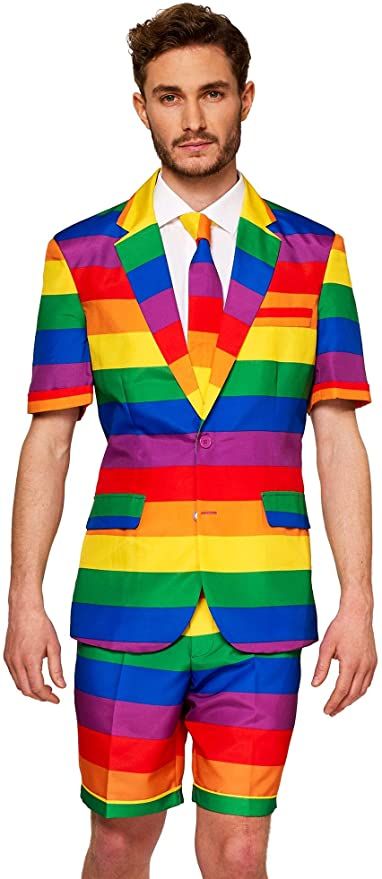 Suitmeister Men's Summer Party Suit with Fun Prints - Includes Shorts, Short-Sleeved Jacket & Tie Crazy Suits, Rainbow Shorts, Summer Suits Men, Suit Tie, 2 Piece Suit, New York Mens, Rainbow Fashion, Party Suits, Three Piece Suit