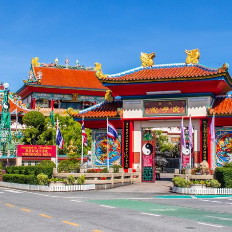 a Chinese temple Viharn Sien District Chonburi in Thailand Asia by Wilfried Strang - Purchase prints & digital downloads China Temple, Chinese Civilization, Ubon Ratchathani, Nakhon Pathom, Chinese Temple, Temple Photography, Koh Chang, Chiang Rai, Pattaya