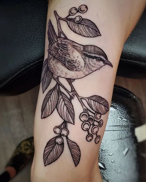 Wren Tattoo, Colorful Bird Tattoos, Bird And Flower Tattoo, Bird Tattoo Sleeves, Fairy Tattoo Designs, Crow Tattoo, Full Body Tattoo, Tattoo Project, Time Tattoos