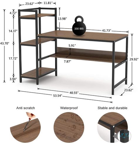 Amazon.com: Computer Desk with 4 Tier Storage Shelves - 41.7'' Student Study Table with Bookshelf Modern Wood Desk with Steel Frame for Small Spaces Home Office Workstation Walnut : Home & Kitchen Modern Wood Desk, Computer Desk Design, Large Computer Desk, Computer Desk With Shelves, Modern Computer Desk, Pc Table, Office Workstations, Big Desk, Desk Shelves