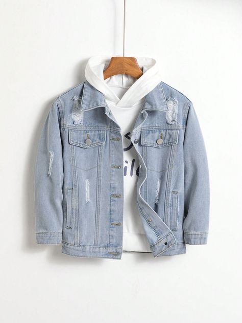 Light Wash Casual Collar Long Sleeve Denim Plain Other Embellished Non-Stretch  Tween Boys Clothing Boys Denim Jacket, Casual Outwear, Good Color Combinations, Boys Denim, Light Blue Jeans, Boys Jeans, Boys Jacket, Denim Jackets, Boys Clothing