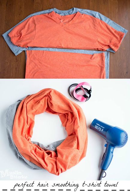 The friction from regular terry-cloth towels can make your hair frizzy! Smooth your tresses dry with a t-shirt towel. Hair Towel Pattern, Cut Hoodies, Cut Up Shirts, Hair Towel Wrap, Diy Towels, Tshirt Makeover, Diy T Shirt, Towel Wrap, Shirt Hair