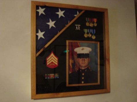 Usmc Shadow Box | Military shadow box - by Teresa Mellon @ LumberJocks.com ~ woodworking ... Marine Corp Shadow Box Ideas, Diy Shadow Box Ideas, Military Office, Shadow Box Ideas, Military Shadow Box, Military Party, Shadow Box Display Case, Airforce Wife, Military Decor