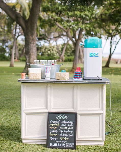 Shave Ice Cart, Hydration Station Ideas, Cucumber Infused Water, Coffee Bar Wedding, Truck Wedding, Wedding Drink Station, Hawaiian Shaved Ice, Signature Cocktails Wedding, Barrel Bar