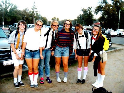 Nerd Day in High school School Nerd Outfit, Highschool Stereotypes Outfits, Nerds Vs Jocks Spirit Week, Spirt Week Outfits, Athlete Vs Mathlete Spirit Week, High School Stereotypes Costumes, Nerd Day Outfits Spirit Week, Nerd Day Outfits, Highschool Stereotypes