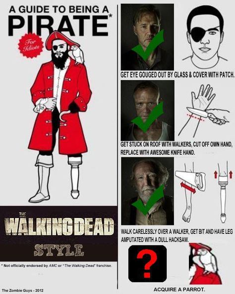 Guide to becoming a pirate...The Walking Dead style David Morrissey, Zombie Monster, Walking Dead Game, Dead Man Walking, Pirate Fashion, Fear The Walking Dead, Nerd Alert, Daryl Dixon, Dead Man