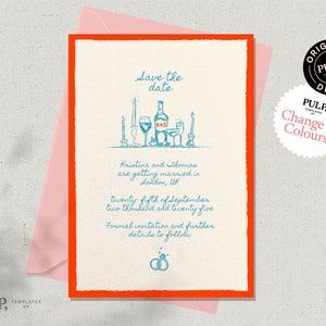 Quirky Invitations, Colorful Wedding Invitations, Colorful Invitations, Save The Date Designs, Formal Wedding Invitations, Quirky Illustration, Save The Date Template, Save The Date Templates, Invite Template