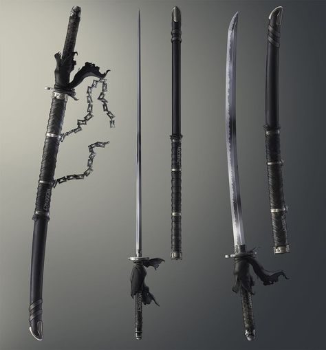 Dual Blades Concept Art, Swords Concept Art, Great Swords Fantasy, Fantasy Swords Concept Art, Zanpakuto Ideas, Dnd Concept Art, Swords Design, Anime Swords, Fantasy Swords