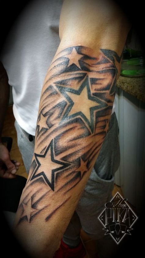 Star Sleeve Tattoo Men, Star Tattoo Ideas For Men, Star Tattoos For Men On Arm Sleeve, Stars Tattoo For Men, Arm Tattoos Stars, Star Sleeve Tattoo, Best Star Tattoos, Star Tattoos For Men, Men Tattoos