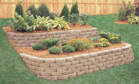 garden retaining wall design ideas patio landscape wooden privacy fence Retaining Wall Ideas, Landscape Bricks, Backyard Retaining Walls, Retaining Wall Design, Arreglos Ikebana, Landscaping A Slope, Garden Retaining Wall, Sloped Backyard, Landscaping Retaining Walls