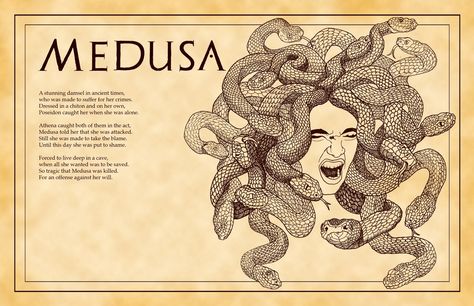 Delisa Davis' Illustration: Greek Myths Design Layouts Medusa Story, Magical Creatures Mythology, Mystical Creatures Mythology, Fantasy Creatures Mythology, Greek Monsters, Small Wave Tattoo, Myths & Monsters, Mythical Monsters, Greek Mythology Gods