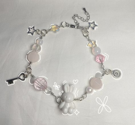 Miffy inspired bracelet ☆ Miffy Bracelet, Bunny Bracelet, Acrylic Bunny, Bracelet Aesthetic, Handmade Bunny, Pink Bunny, White Acrylic, White Acrylics, Pink Pearl