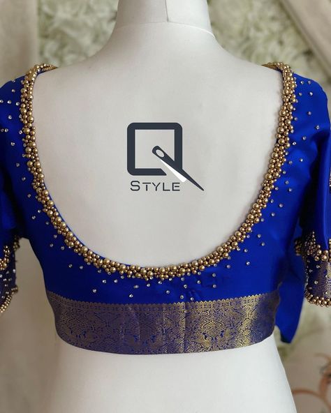 Simple Stone Work Blouse, Simple Stone Work Blouse Designs, Stone Work Blouse Designs, Marriage Blouses, Indian Styling, Exclusive Blouse Designs, Basic Blouse Designs, Yoke Embroidery, Latest Blouse Neck Designs