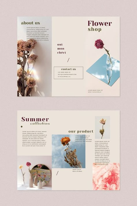 Flower shop brochure template vector | premium image by rawpixel.com / wifiseeker Flower Catalog Design, Flower Shop Flyer, Modern Flower Shop, Flower Shop Branding, Print Design Brochure, Leaflet Layout, Brochure Design Layouts, Flower Catalog, Art Brochures