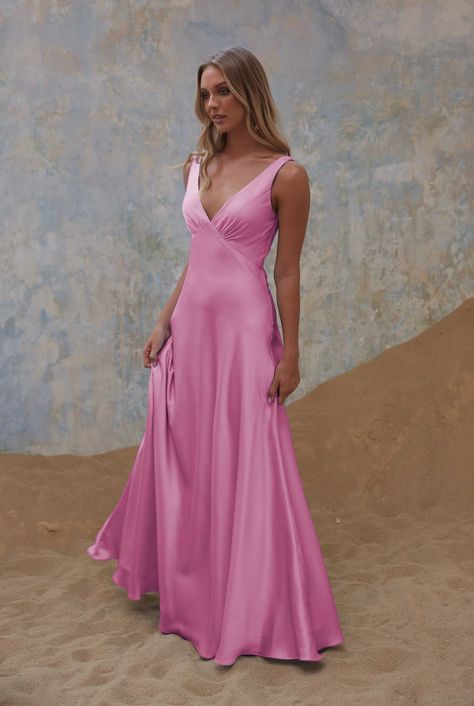 Light Pink Formal Dress, Md Dresses, Dress Construction, Bias Cut Skirt, Style And Grace, Stretch Satin, Bra Cups, Rose Pink, Dress Backs