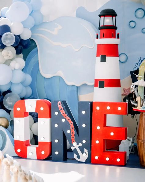 Lighthouse Birthday Party, Sailing Theme Birthday Party, Sailor First Birthday, Nautical Birthday Theme, Baptismal Theme, Sailor Birthday Party, Ocean Birthday Theme, Anchor Birthday, Sailor Birthday