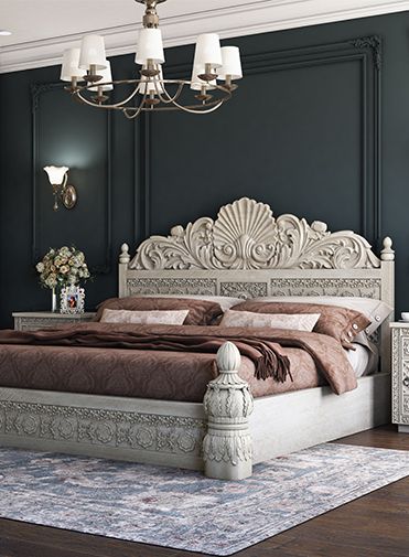 Repton King Size Canopy Bed Frame | Available in Queen & Full Size. Bed Room Furniture, Carved Beds, Wood Bedroom Sets, Wood Bed Design, Wood Platform Bed Frame, Wooden Bed Design, Solid Wood Platform Bed, Inspire Me Home Decor, Solid Wood Bed