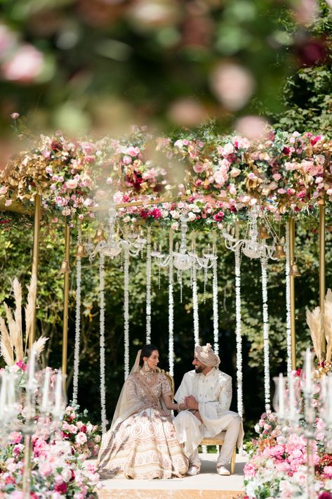 South Asian Wedding Mandap Decor - Outdoor Wedding Floral Mandap Decor, South Asian Wedding Decor, Asian Wedding Venues, Floral Mandap, British Asian, Mandap Decor, Wedding Mandap, Asian Bride, South Asian Wedding