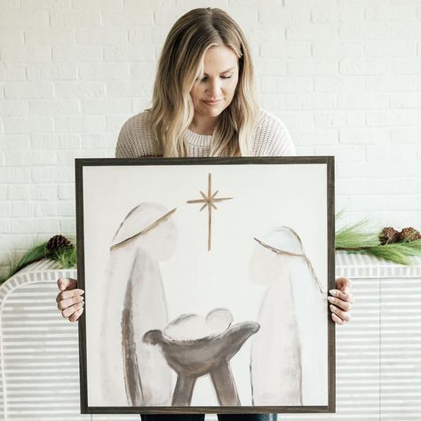 JOYFULLY SAID on Instagram: “We are still crushin' hard on this beauty we launched in 2020. And, of course, it pairs BEAUTIFULLY with this year's signs ( * cough * "O…” Abstract Nativity, Nativity Art, Christmas Nativity Scene, Winter Home Decor, Christmas Nativity, Christmas Wall Art, Christmas Wall, Native Art, Nativity Scene