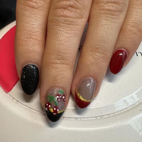 A fun skull cherry look for @_.freydo._ #gelnails #blacknails #glitternails #frenchmani #fallmani #rednails #nailinspo #concordnh November 11, Nail Spa, Black Nails, Red Nails, Glitter Nails, Nail Inspo, Instagram A, Gel Nails, Cherry