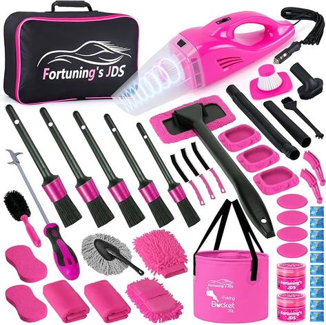 Amazon.com: 47PCS Car Detailing Kit Interior Cleaner, Car Cleaning Supplies with High Power Car Vacuum Cleaner,Auto Detailing Kit,Car Wash Kit with Bucket Detailing Brush Set, Pink Car Accessories for Women : Automotive Living In Car Hacks, Car Detailing Kit, Car Cleaning Supplies, Collapsible Bucket, Car Cleaning Kit, Pink Car Accessories, Interior Detailing, Cleaning Car Interior, Cool Car Accessories