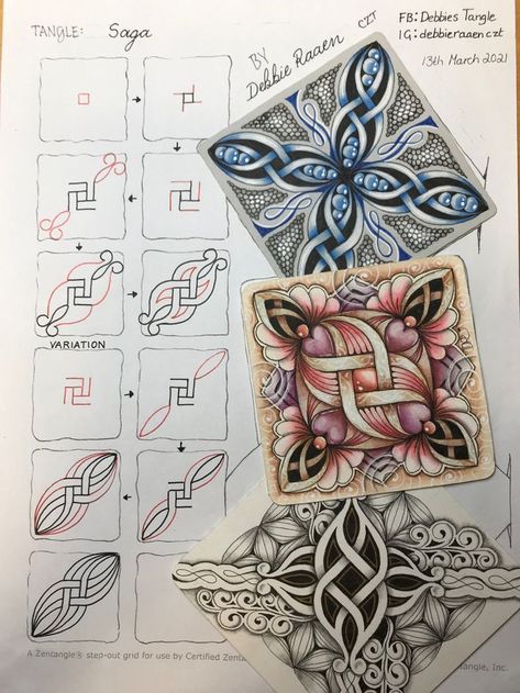 Paper Tiles, Celtic Knot Drawing, Zen Doodle Patterns, Zentangle Tutorial, Zentangle Artwork, Tangle Pattern, Instruções Origami, Tangle Doodle, Zen Doodle Art