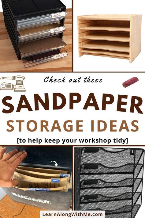 If you're tired of having sandpaper spread around your shop and you can't find the grit you need, check out these sandpaper storage ideas.

There are some great wall-mounted options, repurposed office organizers, and some DIY options that even beginners could tackle.

Check it out and see if these storage solutions will help you tidy up your workshop.

#sandpaperstorageideas  #workshoporganization  #woodworking  #woodwork   #woodshoporganization Organize Sandpaper, Sandpaper Storage Ideas, Sand Paper Storage Ideas, Sandpaper Storage, Sheet Storage, Garage Organisation, Diy Storage Rack, Woodshop Organization, Storage Center