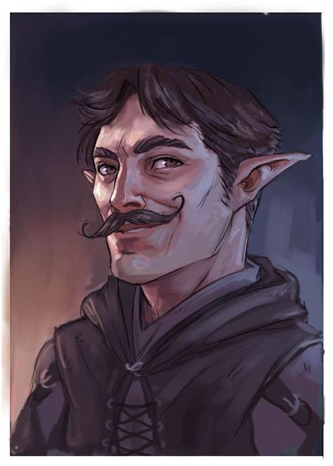 distinguished elf with large moustache quirky NPC  DnD / Pathfinder character ideas #ttrpg Old Half Elf, Half Elf Artificer, Half Elf Rouge, Elf Mustache, Halfling Rogue Male, Old Elf Male, Halfling Rpg, Masked Elf, Half Elf Male