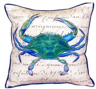 Crab Pillow, Cottage Pillows, Beach House Pillow, French Writing, Seaside Cottage, Beach Cottage Decor, Blue Crab, Outdoor Cushions And Pillows, Indoor Outdoor Pillows