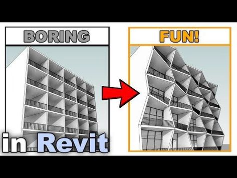 Make a Boring Facade Look Cool! - Revit Tutorial Architecture Model Making Tutorials, Revit Models Architecture, Revit Architecture Projects, Revit Projects, Revit Tutorial Architecture, Revit Design, Revit Rendering, Revit Tips, Interior Architecture Portfolio