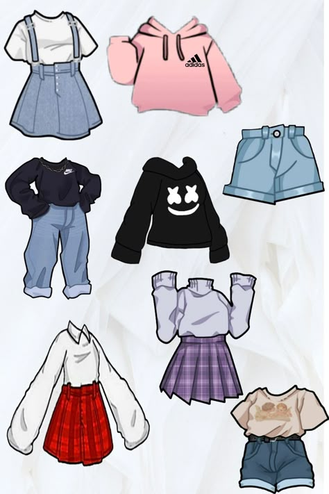 Chibi Dress Reference, Aesthetic Outfits Drawing Reference, Girly Outfits Drawing, How To Draw Cute Clothes, Chibi Clothes Drawing, Cute Chibi Clothes, Aesthetic Outfit Drawing Sketches, Simple Clothes Drawing, Kawaii Clothes Drawing