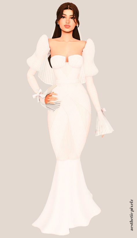 a sims 4 female sim wearing a cc wedding dress Dresses Sims 4 Cc Maxis Match, Sim4 Wedding Dress, Sims 4 Cc Marriage, Sims 4 Evening Dress, The Sims 4 Wedding Dress Cc, Formal Dress Sims 4 Cc, Sims 4 Cc White Dress, Sims Wedding Cc, Ts4 Wedding Dress