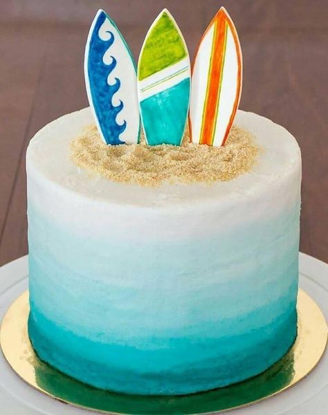 Surfing Cake, Surfer Cake, Surfboard Cake, Beach Birthday Cake, Surf Cake, Surf Birthday Party, Surf Birthday, Ocean Cakes, Surf Party