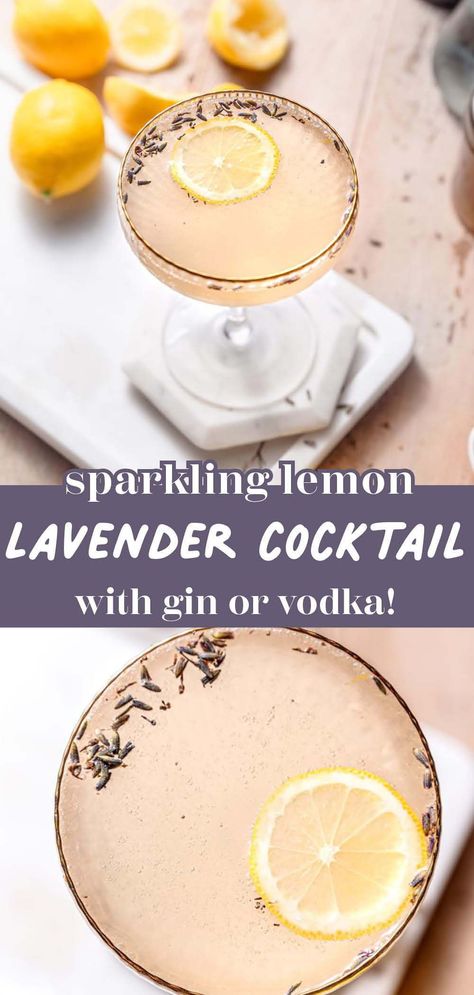 Lavender Gin Fizz, Lavender Cocktails Recipes, Lavender Simple Syrup Cocktails, Lavender Elderflower Cocktail, Cocktails With Lavender Syrup, Lavender Syrup Cocktails, Lavender Cocktail Recipe, Lavender Gin Cocktail, Sparkling Lavender Lemonade