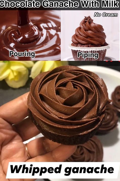 Piping Ganache, Chocolate Ganache With Milk, Ganache With Milk, Butter Ganache Recipe, Whipped Ganache Frosting, Milk Pouring, Cream Ganache, Whipped Ganache, Chocolate Ganache Recipe