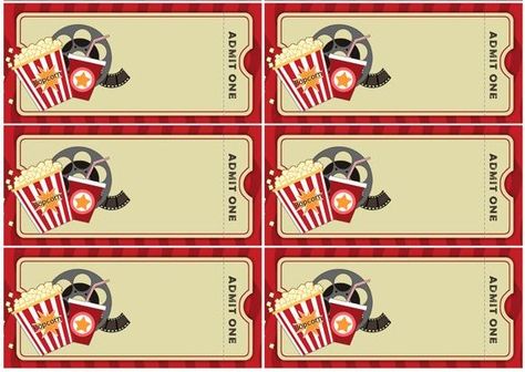 Movie Ticket Template, Ticket Cinema, Printable Paper Toys Templates, Popcorn Theme, Movie Theme Birthday Party, Senior Year Fun, Printable Tickets, Calico Critters Families, Backyard Movie Nights