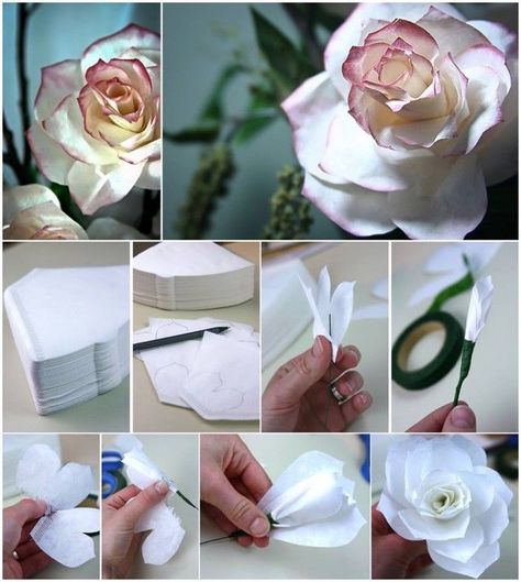 DIY Flowers From Coffee Filters diy craft crafts home decor easy crafts diy ideas diy crafts crafty diy decor craft decorations how to home crafts craft flowers tutorials Coffee Filter Flowers Diy, Diy Coffee Filter, Diy Craft Paper, Coffee Filter Roses, Rose Diy, Coffee Filter Flowers, Coffee Filter Crafts, Floral Tape, Tissue Paper Flowers