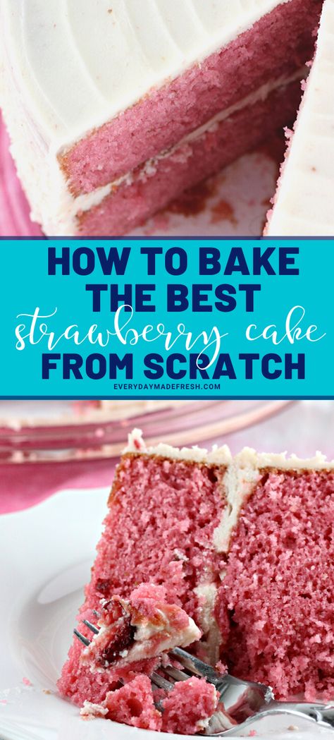 Homemade Strawberry Cake With Fresh Strawberries, Strawberry Cake Fresh Strawberries, Classic Strawberry Cake, Best Moist Strawberry Cake Recipe, Strawberry Cake No Jello, Cakes Recipes Strawberry, 3 Layer Strawberry Cake, Homemade Strawberry Cake Mix Recipes, Strawberry Cake Moist