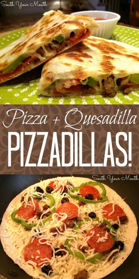 A cross between a PIZZA and a QUESADILLA, this is a super quick and easy recipe for weeknight meals or hot lunches that takes all your favorite pizza toppings and cooks them in a skillet on a tortilla. Hot Lunches, Pizza Quesadilla, Quesadilla Recipes Easy, Pizza Margherita, Quesadilla Recipes, Pizza Toppings, A Pizza, Quesadillas, Dish Recipes