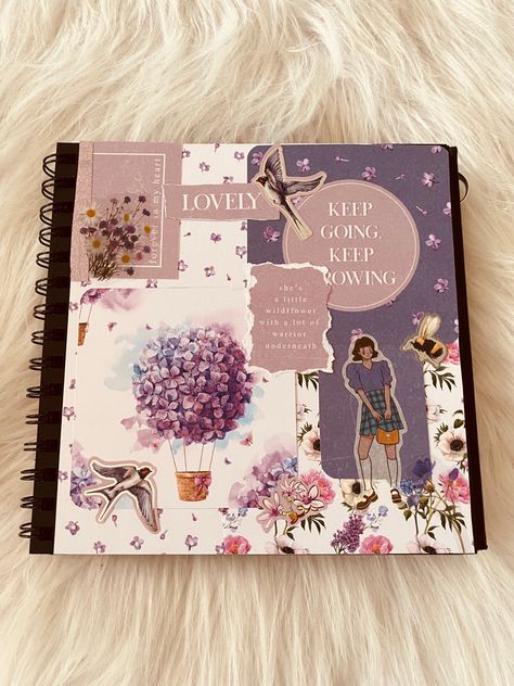 #scrapbooking #journal #junkjournal #theme #flowers #purple Purple Scrapbook Ideas Aesthetic, Journal Ideas Purple Theme, Purple Art Journal, Purple Theme Journal Ideas, Scrapbook Purple Theme, Purple Aesthetic Journal Page, Aesthetic Purple Journal Ideas, Purple Scrapbook Aesthetic, Journal Ideas Purple