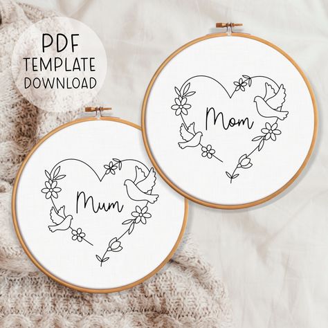 Mom Embroidery Pattern Template, Mum Embroidery Hoop Pattern, Mother's Day Embroidery Design, Baby Birth Gift, Baby Shower Gift New Mom Mother’s Day Embroidery Ideas, Embroidery Hoop Template, Mum Embroidery, Embroidery Patterns Free Templates, Mother's Day Embroidery, Mom Embroidery, Embroidery Guide, Baby Birth Gifts, Basic Embroidery