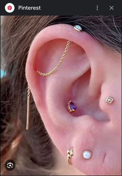 Modified Industrial Piercing, Industrial Piercing Alternative, Dainty Industrial Piercing, Industrial Piercing Aesthetic, Chain Industrial Piercing, Chain Piercing, Piercing Jewellery, Industrial Piercing, Makeup Tattoos