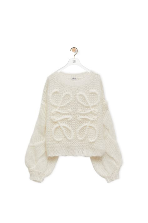 LOEWE Anagram sweater in mohair Soft White Loewe Anagram Sweater, Loewe Knitwear, Loewe Cardigan, Annies Ibiza, Loewe Clothes, Loewe Sweater, Luxury Wishlist, White Oversized Sweater, Denim Wallet